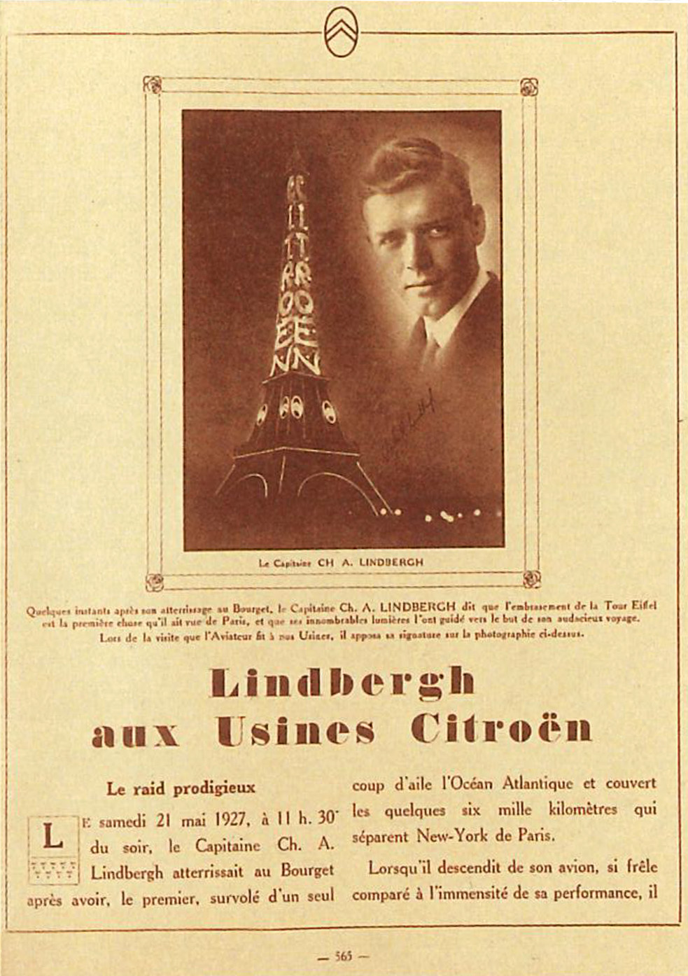 LA HAZAÑA DE LINDBERGH, CON LA AYUDA INDIRECTA DE CITROËN, FUE DESTACADA POR LA PRENSA DE LA ÉPOCA