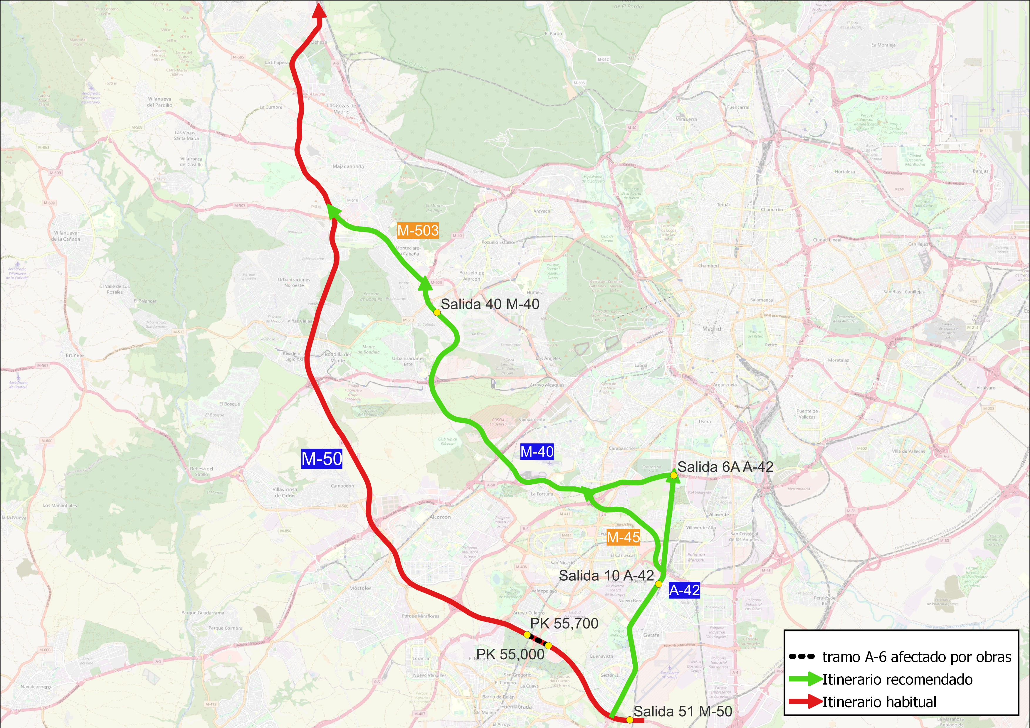 OBRAS EN LA M-50 Y RUTA ALTERNATIVA